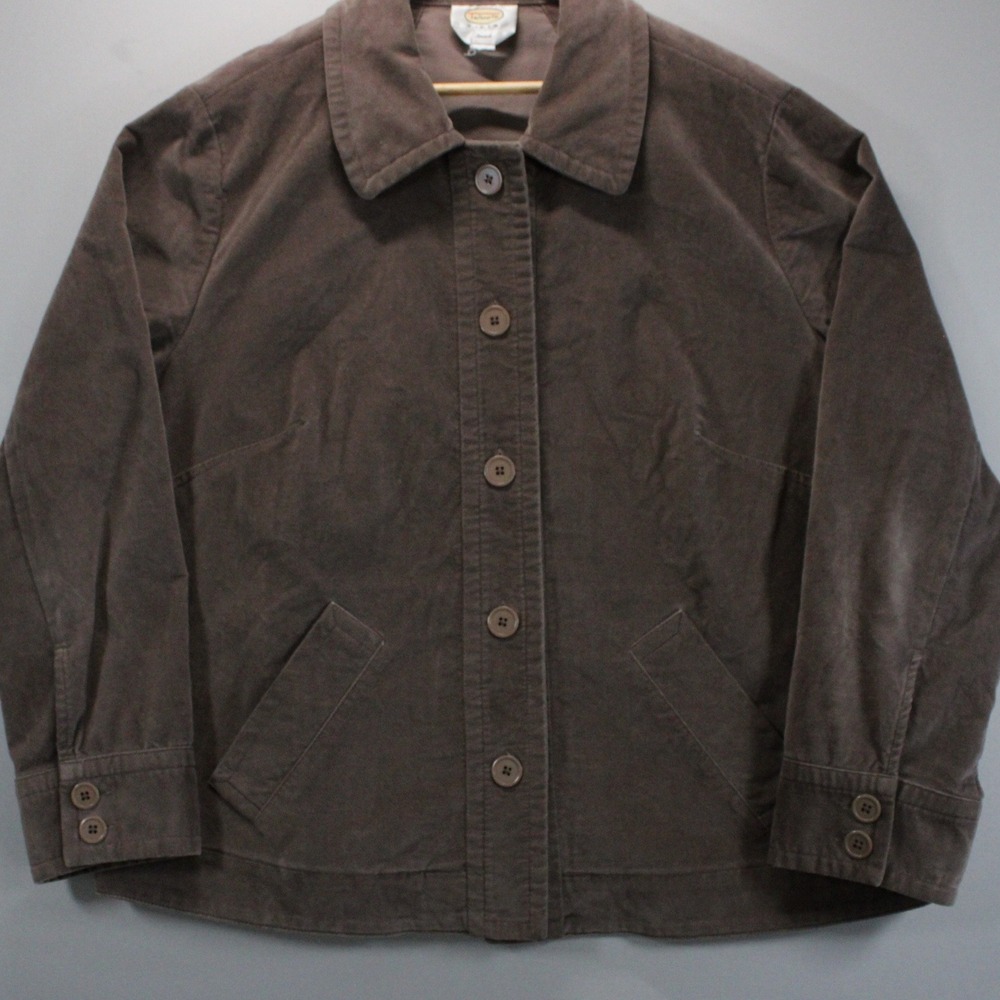 Talbots Womens 2XL Brown Soft Button Up Jacket Shirt Soft Cotton Blend Officwear